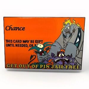 Disney Fantasy Pin Hades Get Out Pin Jail Free Monopoly Card Pain Panic 3" Large